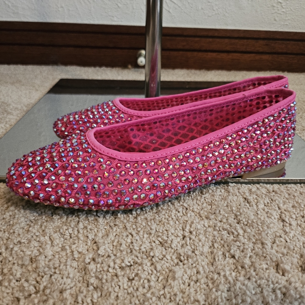 Shine inferno pink fishnet flats
